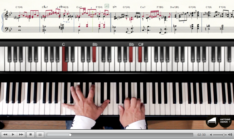 Partition et clavier midi incrustés