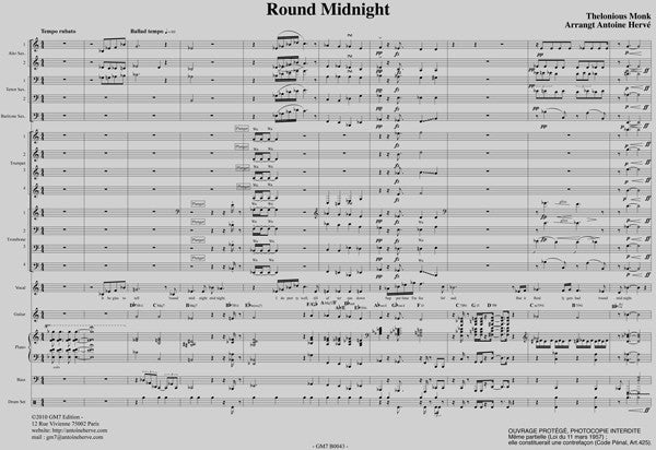 ROUND MIDNIGHT - Thelonious Monk - Big-Band score|ROUND MIDNIGHT - Thelonious Monk - BB (ONJ) Score + parties