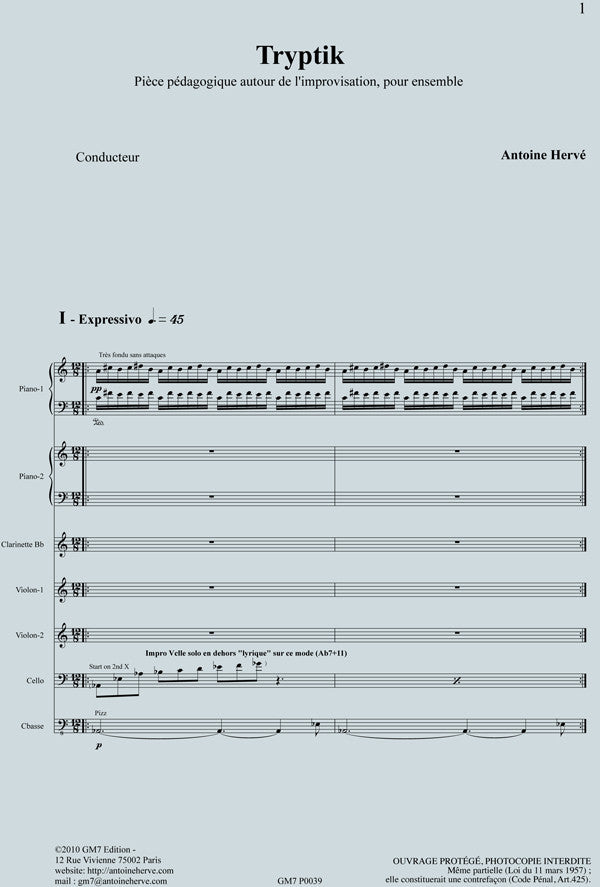 TRIPTIK pour ensemble - étude sur l'improvisation - partition pédagogi ...