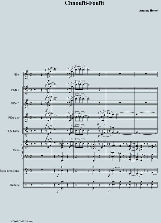 CHNOUFFI-FOUFFI - score for flute and/or recorders ensemble & jazztrio|CHNOUFFI-FOUFFI score pour ensemble de flûtes et/ou flûtes à bec et jazz trio