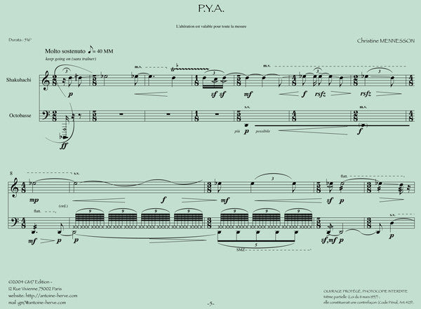 P.Y.A. - de Christine Mennesson - partition pour flûte et Shakuashi contemporain