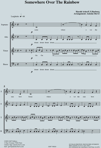OVER THE RAINBOW - Score for SATB Choir|OVER THE RAINBOW - partition pour choeur SATB - arrangement d'Antoine Hervé